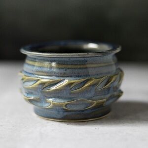 Twice Baked Pottery TBP USA Flower Frog Vase Pot Ikebana Blue Note Damage